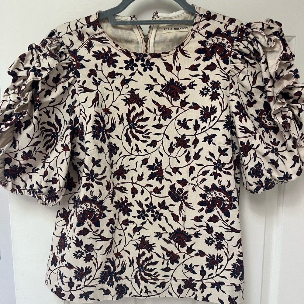 Ulla Johnson Cream and Burgundy Floral Blouse